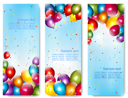 Colorful balloons banners birthday vector 02