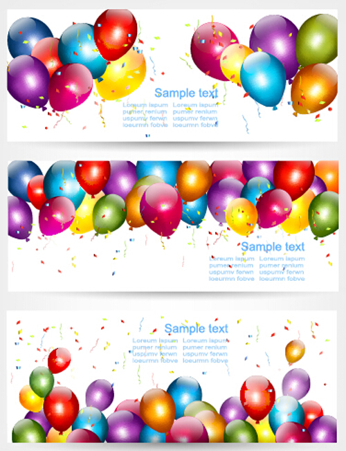 Colorful balloons banners birthday vector 03