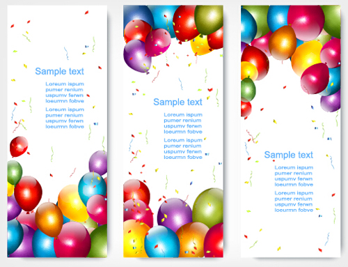 Colorful balloons banners birthday vector 04