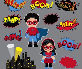 Comic characters with speech bubbles vector material