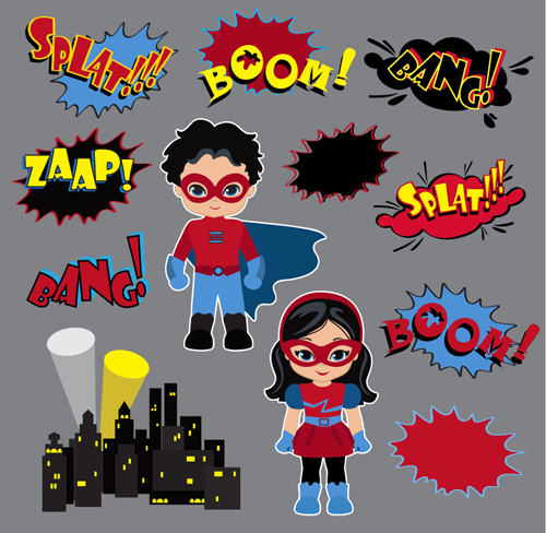 Comic characters with speech bubbles vector material
