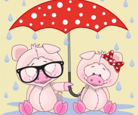 Cute animals and umbrella cartoon vector 01