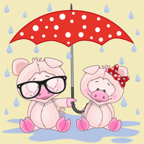 Cute animals and umbrella cartoon vector 01