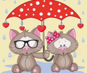 Cute animals and umbrella cartoon vector 02