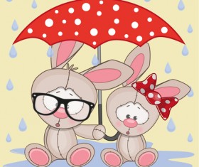 Cute animals and umbrella cartoon vector 03