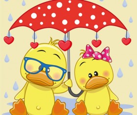 Cute animals and umbrella cartoon vector 04
