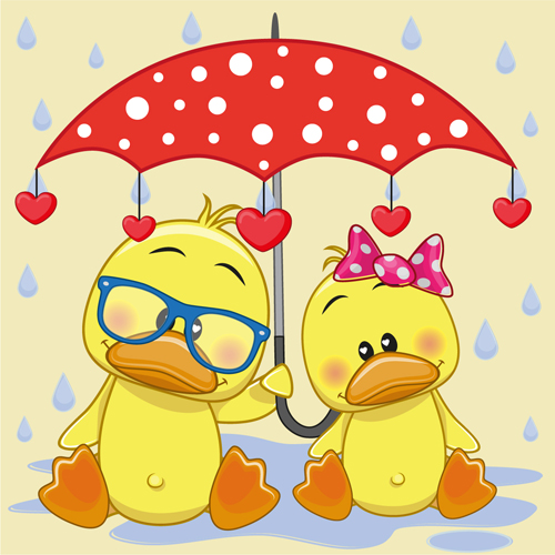 Cute animals and umbrella cartoon vector 04