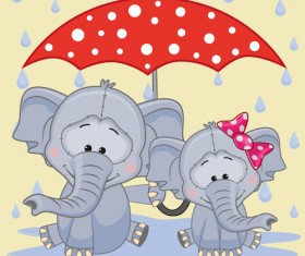 Cute animals and umbrella cartoon vector 05