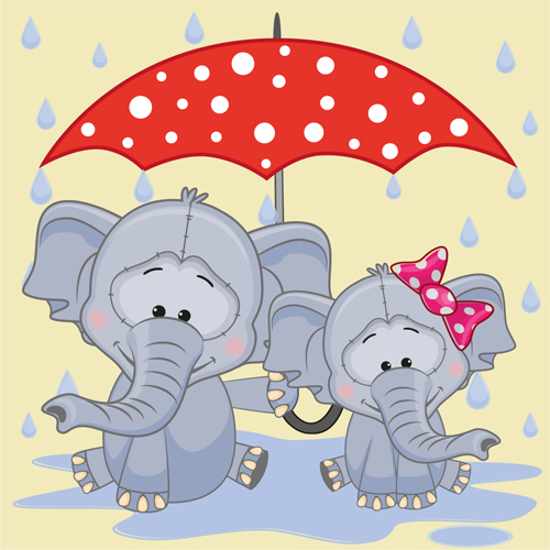 Cute animals and umbrella cartoon vector 05
