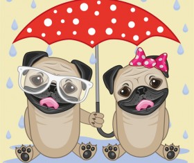 Cute animals and umbrella cartoon vector 06