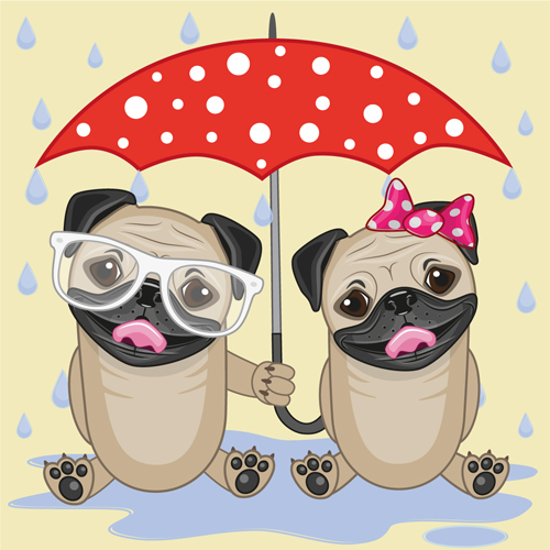 Cute animals and umbrella cartoon vector 06