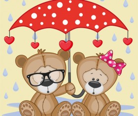 Cute animals and umbrella cartoon vector 07