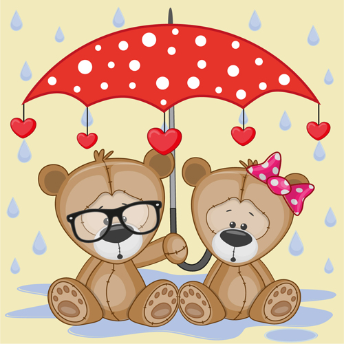 Cute animals and umbrella cartoon vector 07