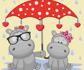Cute animals and umbrella cartoon vector 08