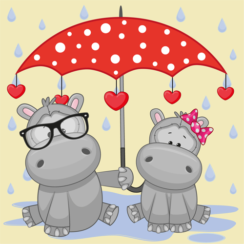 Cute animals and umbrella cartoon vector 08