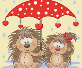 Cute animals and umbrella cartoon vector 09