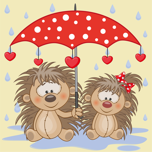 Cute animals and umbrella cartoon vector 09