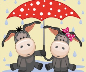 Cute animals and umbrella cartoon vector 10