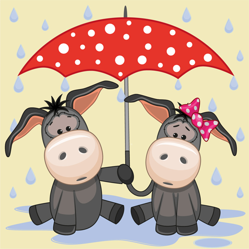 Cute animals and umbrella cartoon vector 10