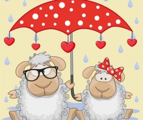 Cute animals and umbrella cartoon vector 11