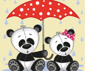 Cute animals and umbrella cartoon vector 13