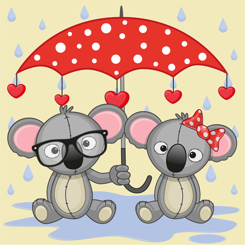 Cute animals and umbrella cartoon vector 14