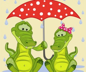 Cute animals and umbrella cartoon vector 15