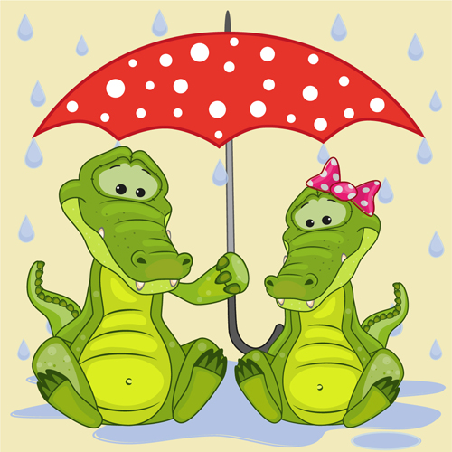Cute animals and umbrella cartoon vector 15