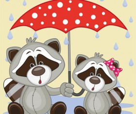 Cute animals and umbrella cartoon vector 17