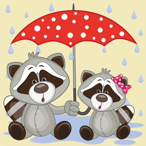 Cute animals and umbrella cartoon vector 17
