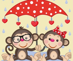 Cute animals and umbrella cartoon vector 18