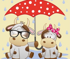 Cute animals and umbrella cartoon vector 19