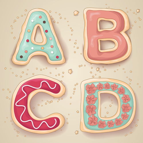 Cute cookies with letters vector set 01