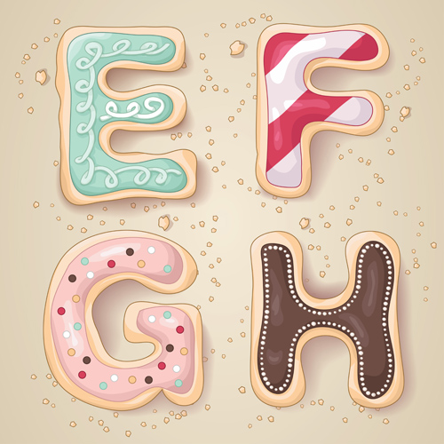 Cute cookies with letters vector set 02