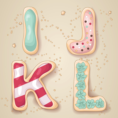 Cute cookies with letters vector set 03