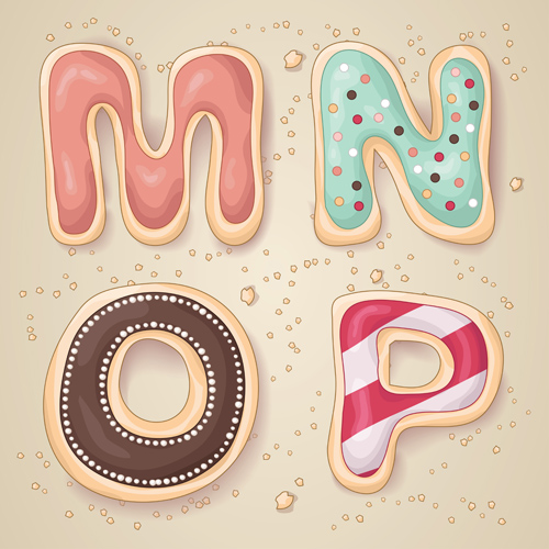 Cute cookies with letters vector set 04