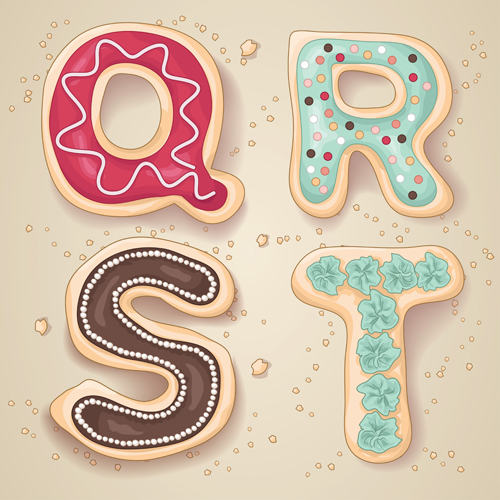 Cute cookies with letters vector set 05