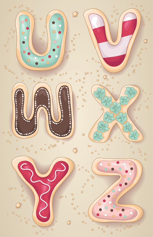 Cute cookies with letters vector set 06