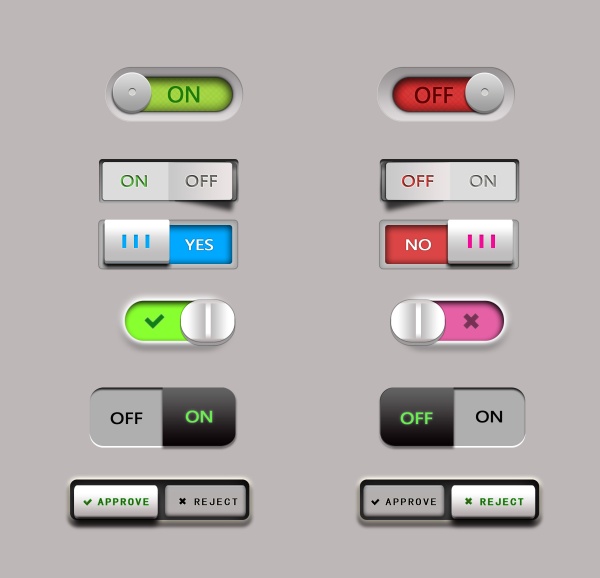 Different Switch UI buttons psd material