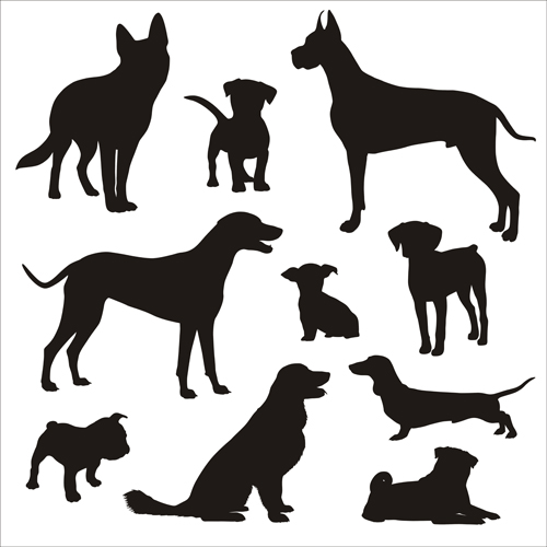 Different dog silhouettes vector material 01