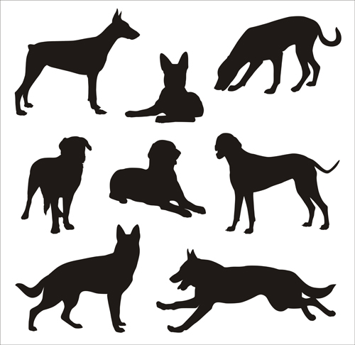 Different dog silhouettes vector material 02
