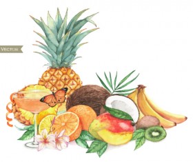 Different fruits watercolor vectors design 02
