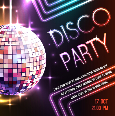 Disco night party neon background vector 03