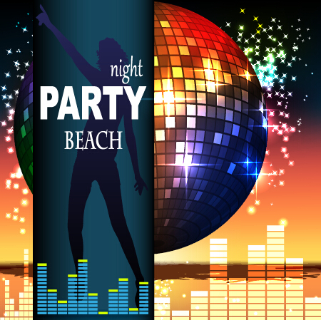 Disco night party neon background vector 05