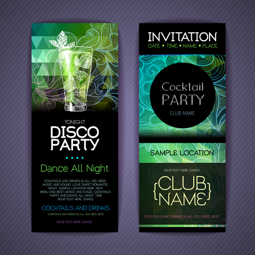 Disco party night invitation cards vector 01