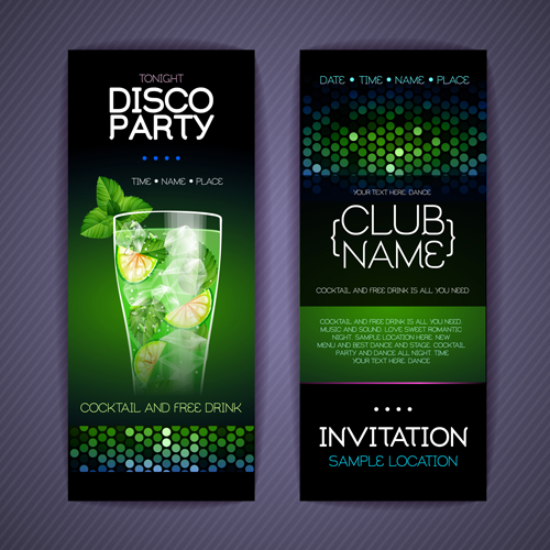 Disco party night invitation cards vector 03