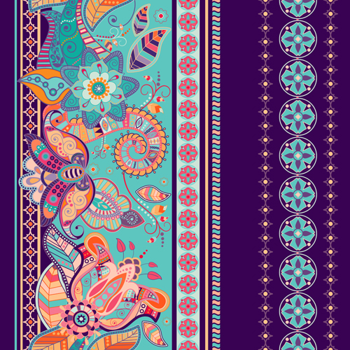 Ethnic floral borders pattern vector 02