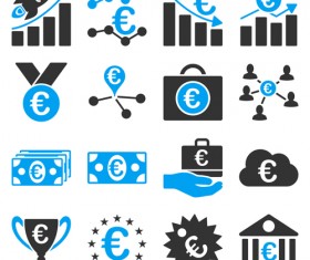 Euro and financial business Icons vector set 01