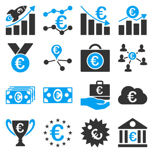 Euro and financial business Icons vector set 01