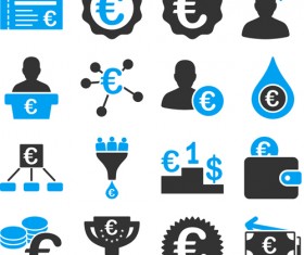 Euro and financial business Icons vector set 02